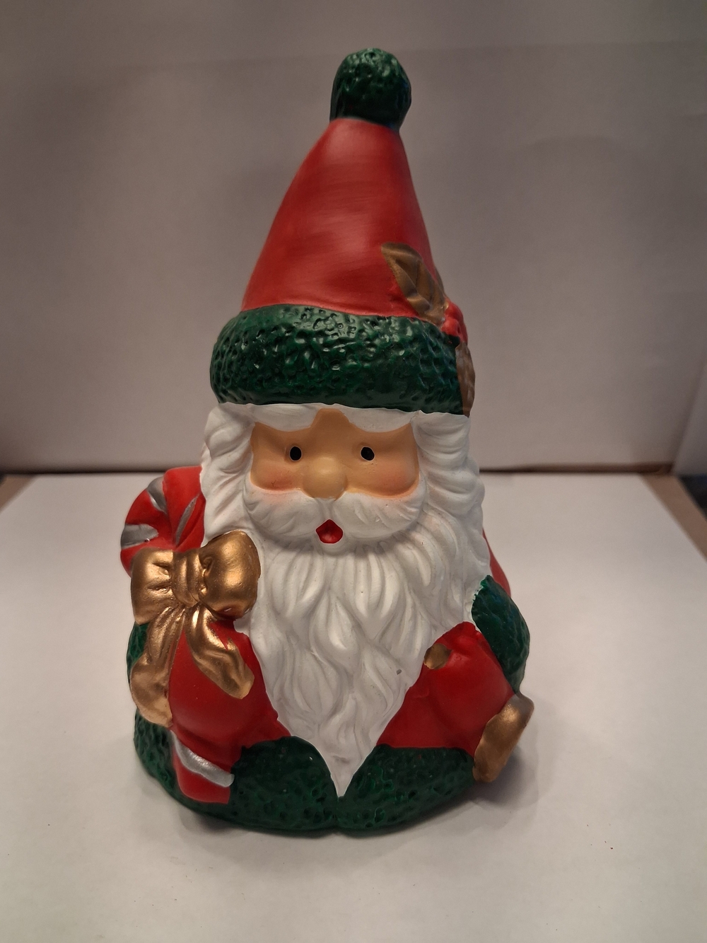 Festive Red and Green Santa Figurine Bell Holiday Decor (VINTAGE)